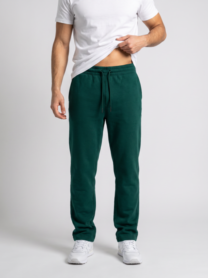 Straight Leg Melton Cotton Sweatpants - Darkgreen