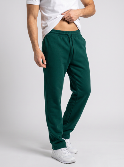 Straight Leg Melton Cotton Sweatpants - Darkgreen