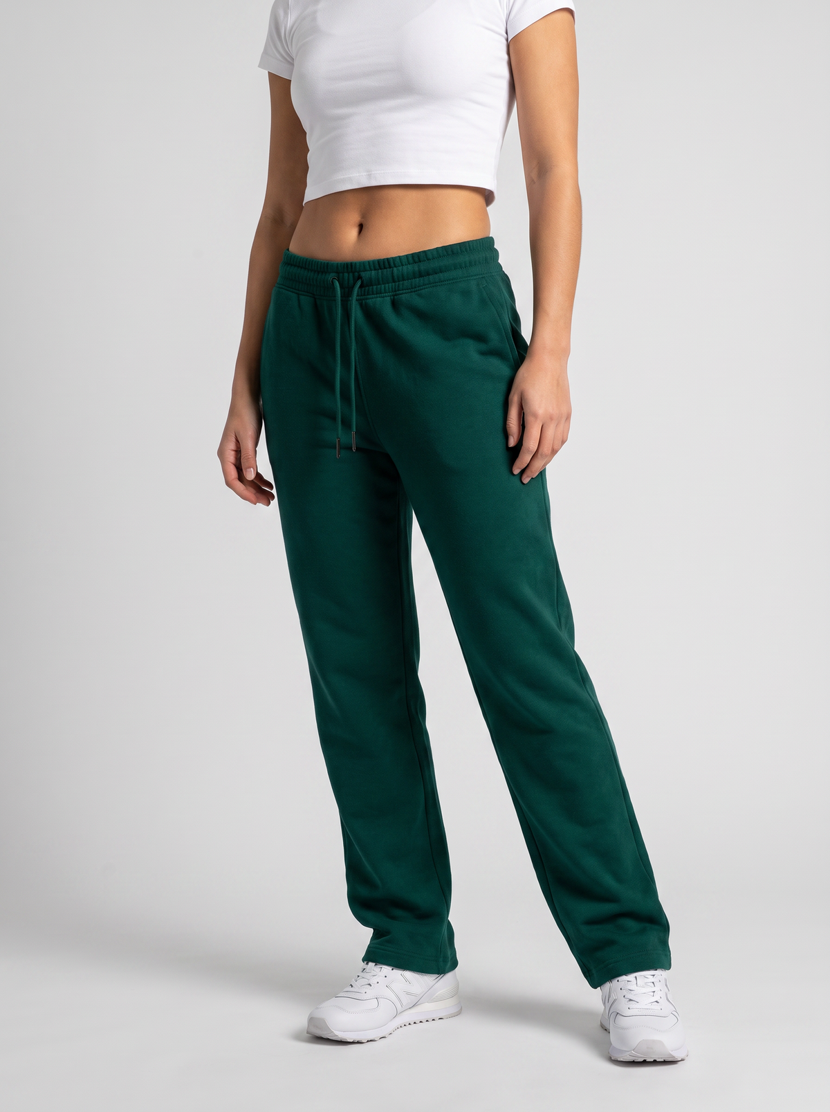 Straight Leg Melton Cotton Sweatpants - Darkgreen